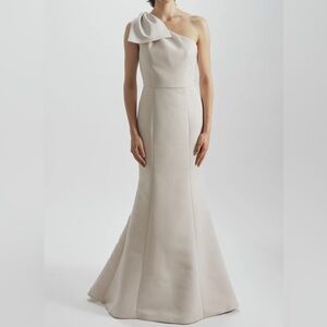 Amsale Sierra GB199 Champagne One-Shoulder Cream Gown Bridesmaid Dress Sz 12 NEW